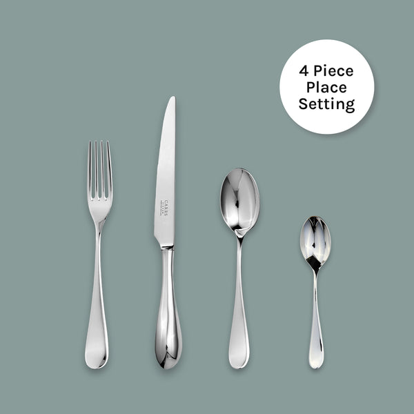 EB London Vision 4-Piece cutlery set by Carrs Silver, sterling silver or silver plated, hallmarked, table fork 206mm, table knife 245mm, dessert spoon 182mm, tea spoon 139mm