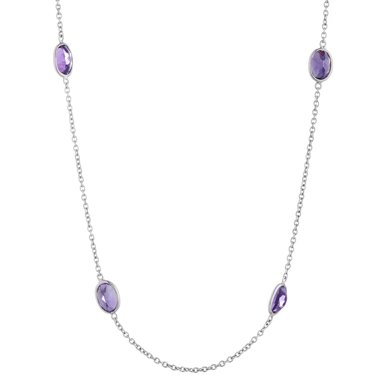 necklace seven oval amethyst gemstones by Deakin & Francis at EB London