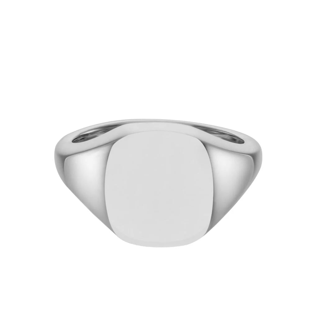 18ct white gold cushion signet ring 12x10mm by Deakin & Francis at EB London