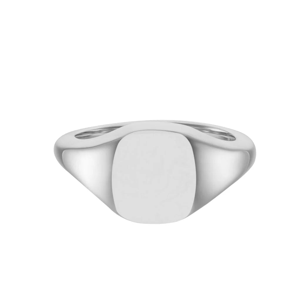 18ct white gold cushion signet ring 9x11mm by Deakin & Francis at EB London