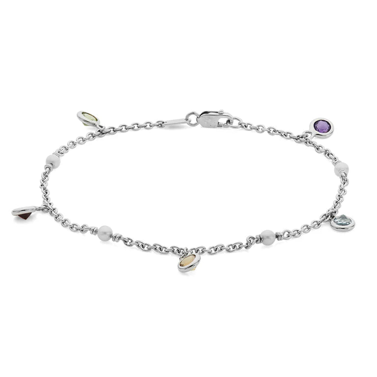 white gold multi gemstone and cultured pearl bracelet by Deakin & Francis at EB London