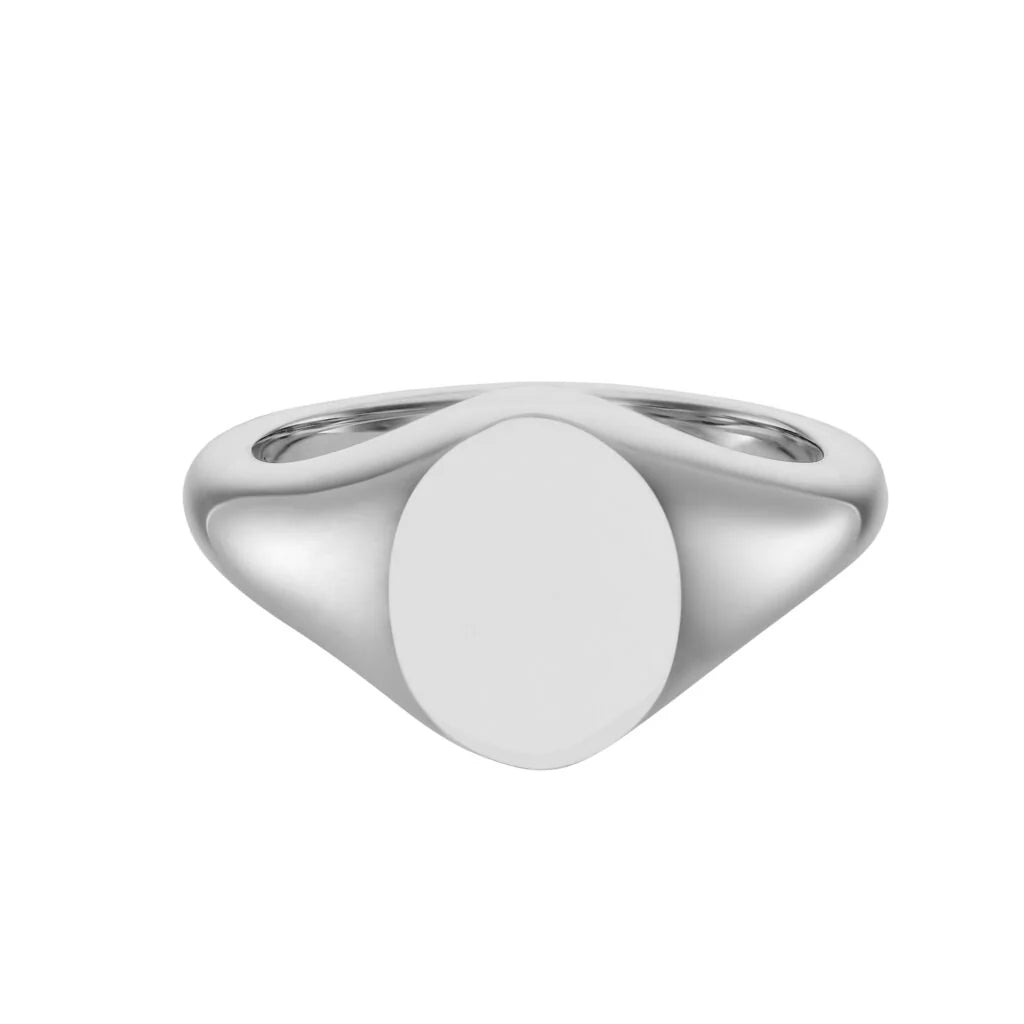 Deakin & Francis 9ct white gold oval signet ring, 10.5x8.5mm, handcrafted in Birmingham, at EB London