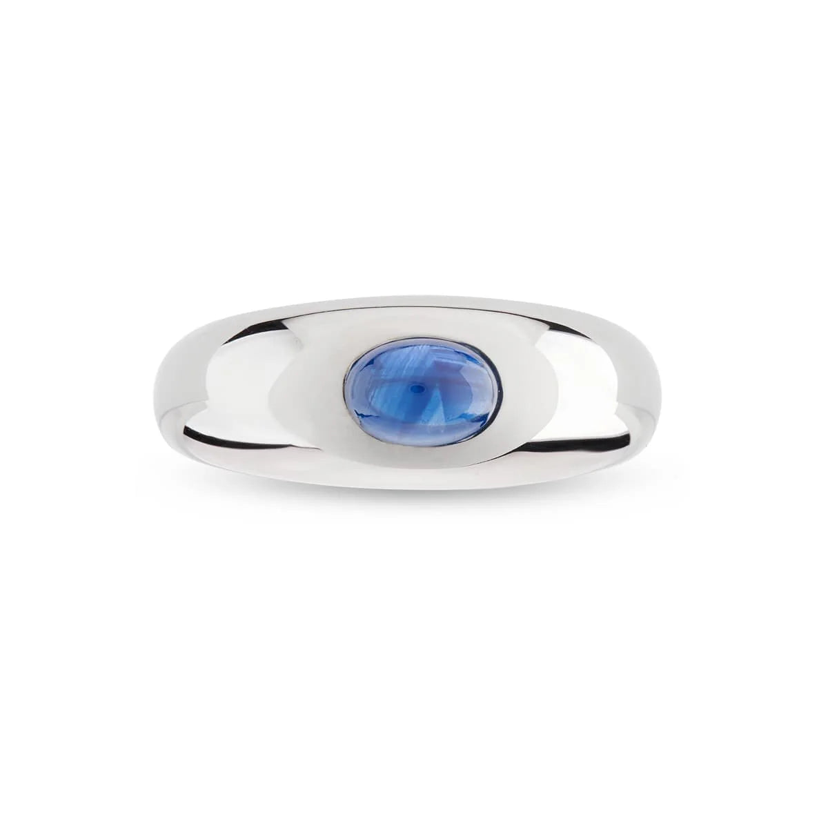 18ct white gold gypsy ring with cabochon sapphire centre by Deakin & Francis at EB London