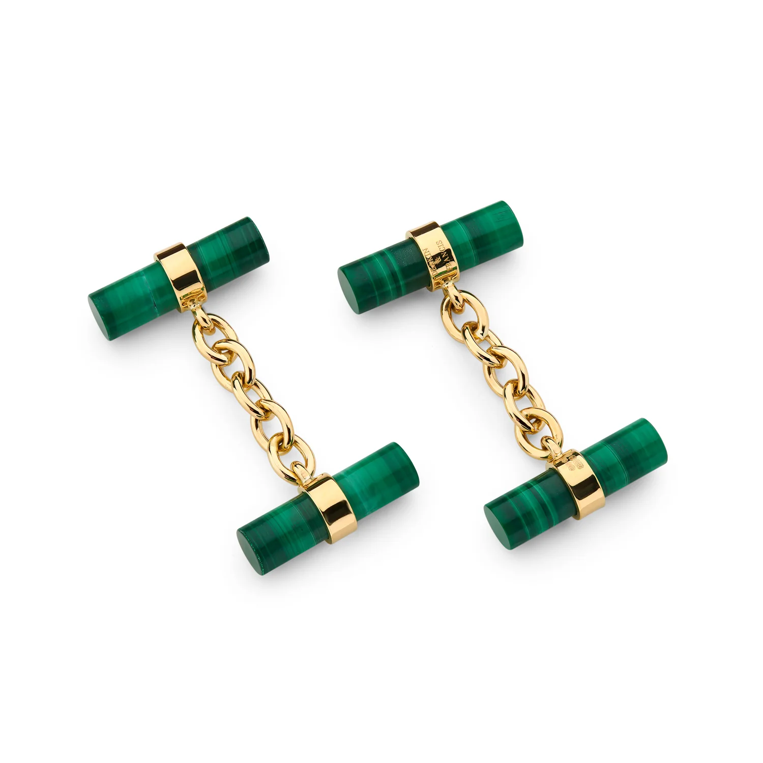 18ct Yellow Gold Malachite Chain Link Cufflinks - Deakin & Francis - EB London