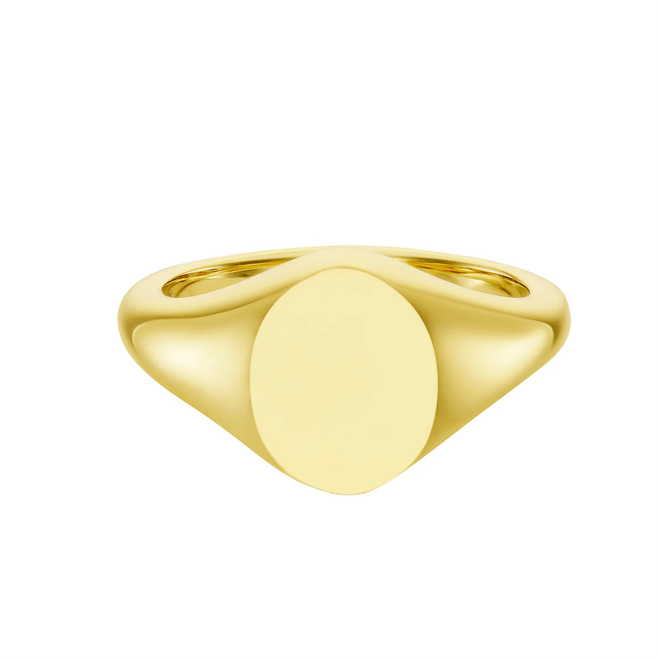 Deakin & Francis 9ct yellow gold oval signet ring, 10.5x8.5mm, handcrafted in Birmingham, at EB London