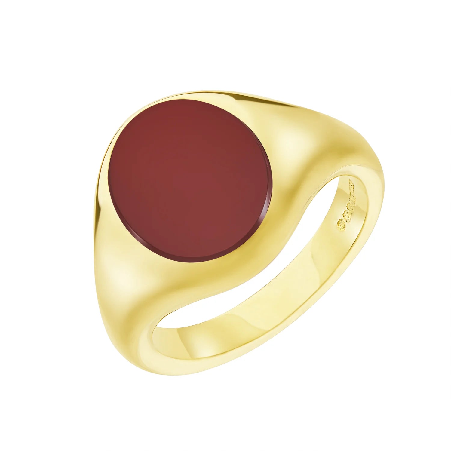 Deakin & Francis yellow gold cornelian signet ring, 12x10mm stone set oval design, handcrafted in Birmingham, at EB London