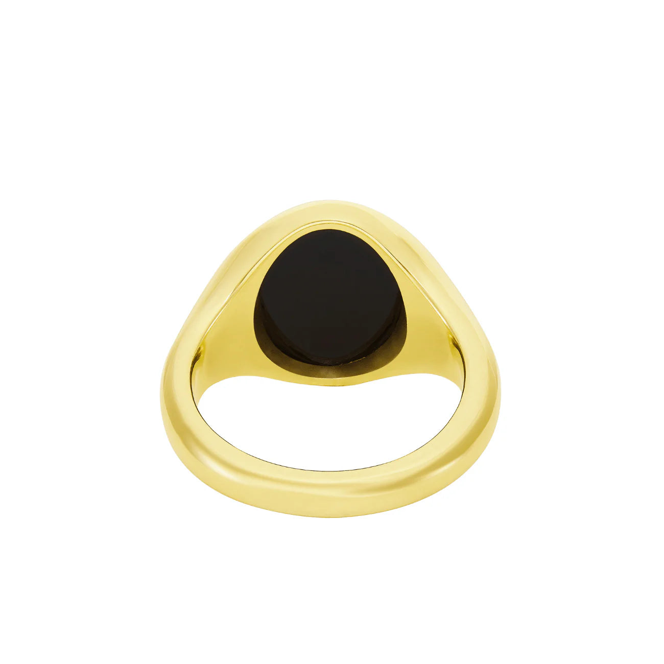 Deakin & Francis yellow gold black onyx signet ring, 12x10mm deep black stone, handcrafted in Birmingham, at EB London