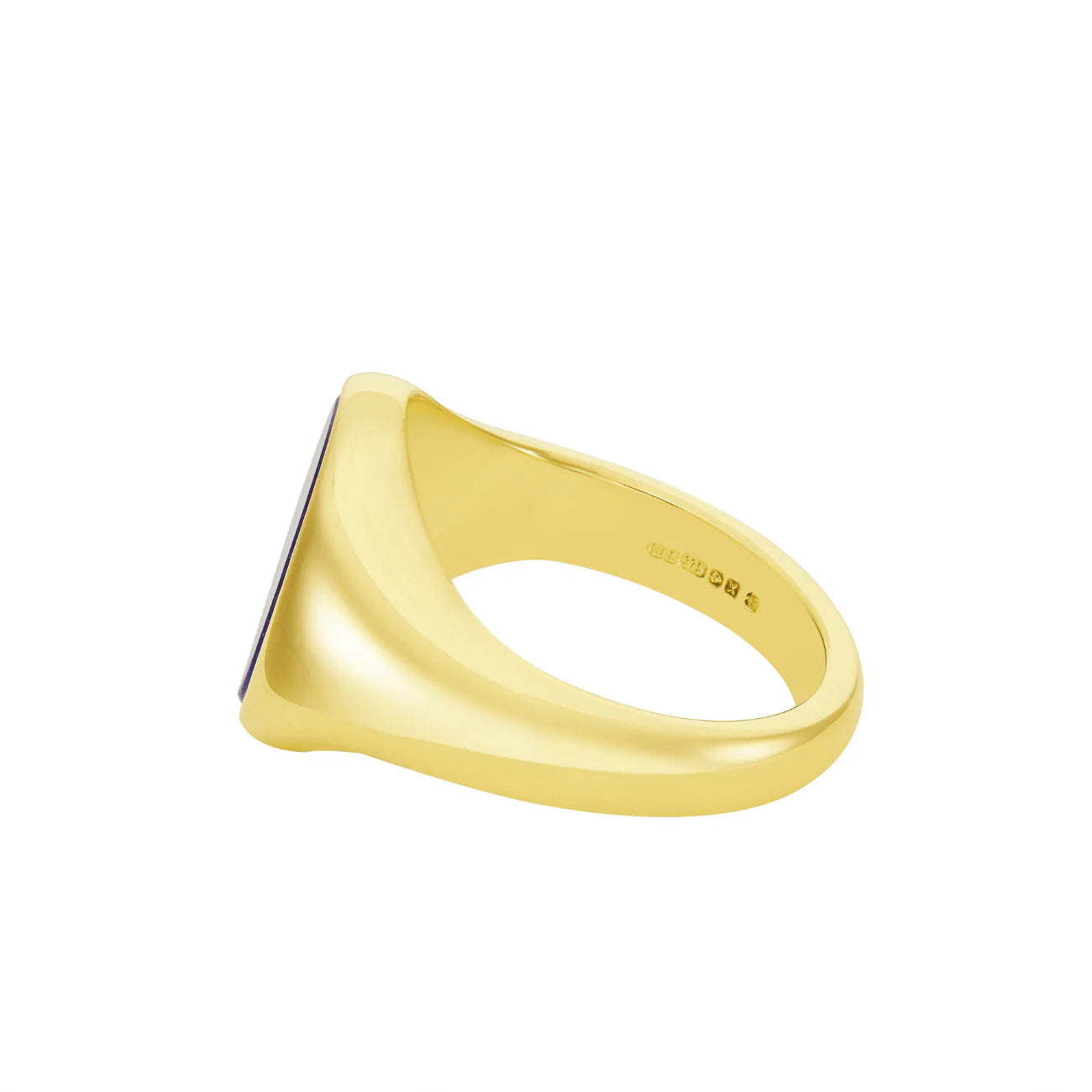 Deakin & Francis yellow gold lapis lazuli signet ring, 12x10mm deep blue stone with golden pyrite, handcrafted in Birmingham, at EB London